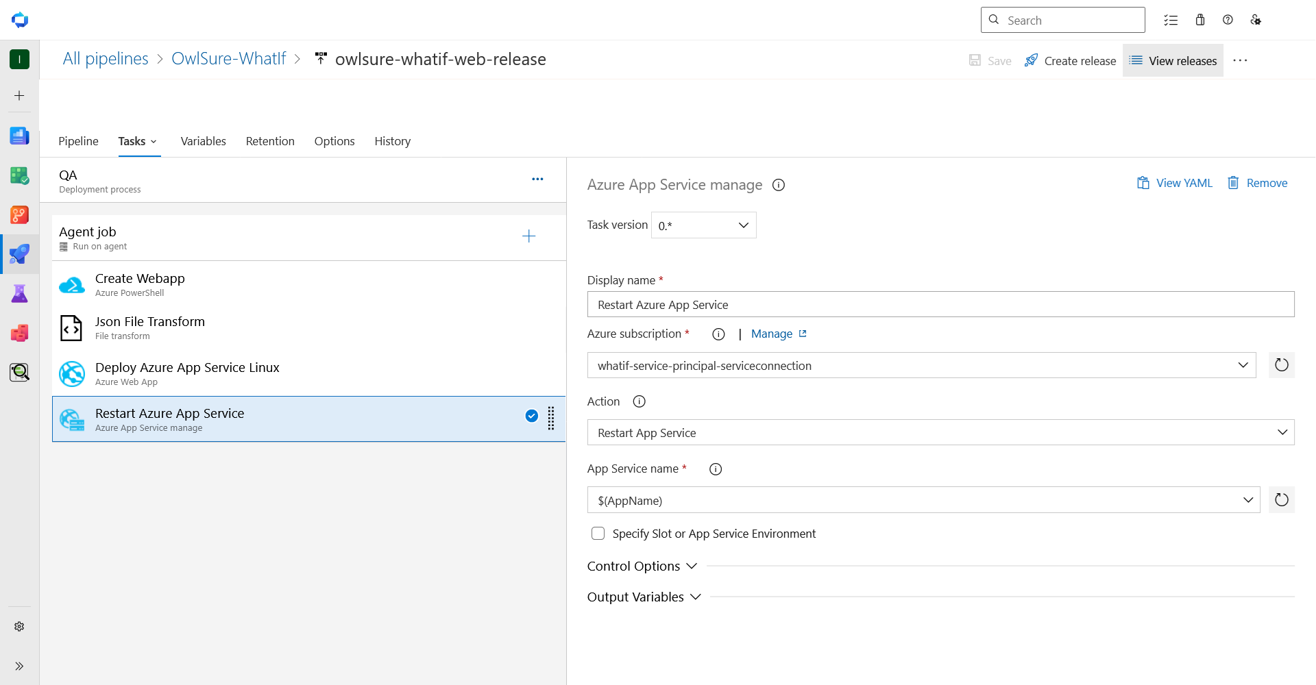 Restart Azure App Service task
